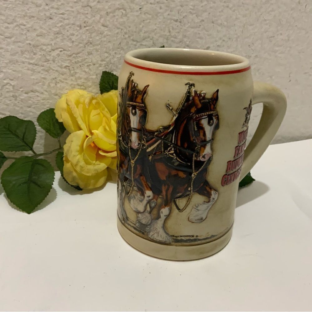 Vintage 1991 Budweiser World Famous Clydesdales Holiday Ceramarte Mug Beer Stein